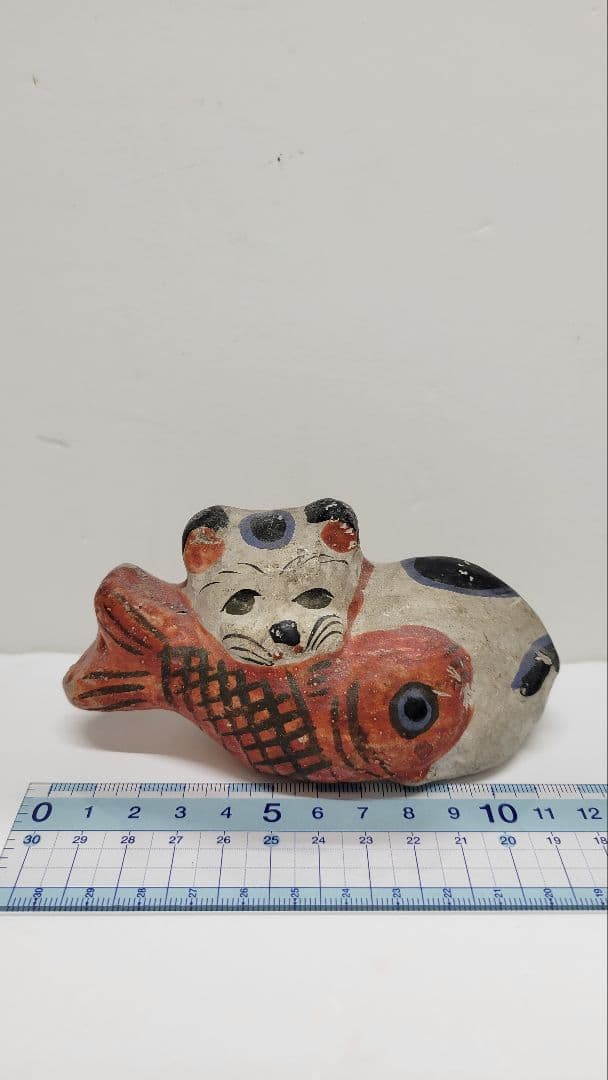 おめでたい③お正月玄関に 明治時代 鯛猫 ガラ入 古い練り人形 土人形 郷土玩具