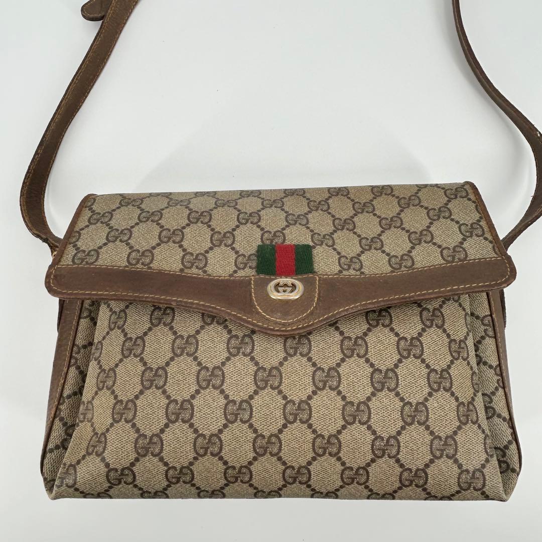 グッチ ショルダーバッグ シェリー スプリーム GG PVC 茶色 オールド