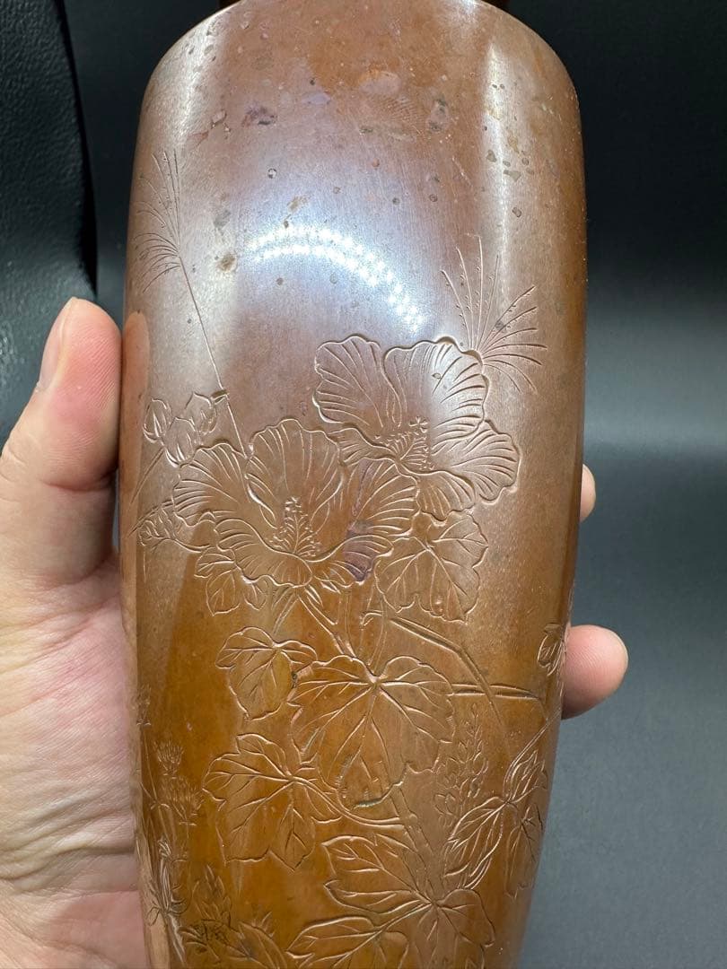 明治時代　花瓶　片切彫　骨董古美術