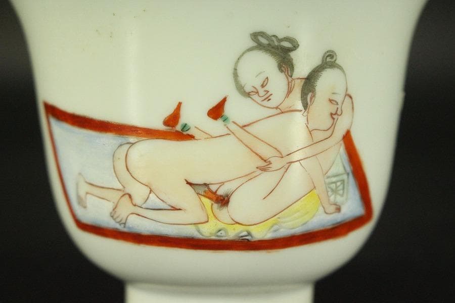 中国美術 色絵 春画 図替 煎茶碗 十八件 同治年製 清(RC918)