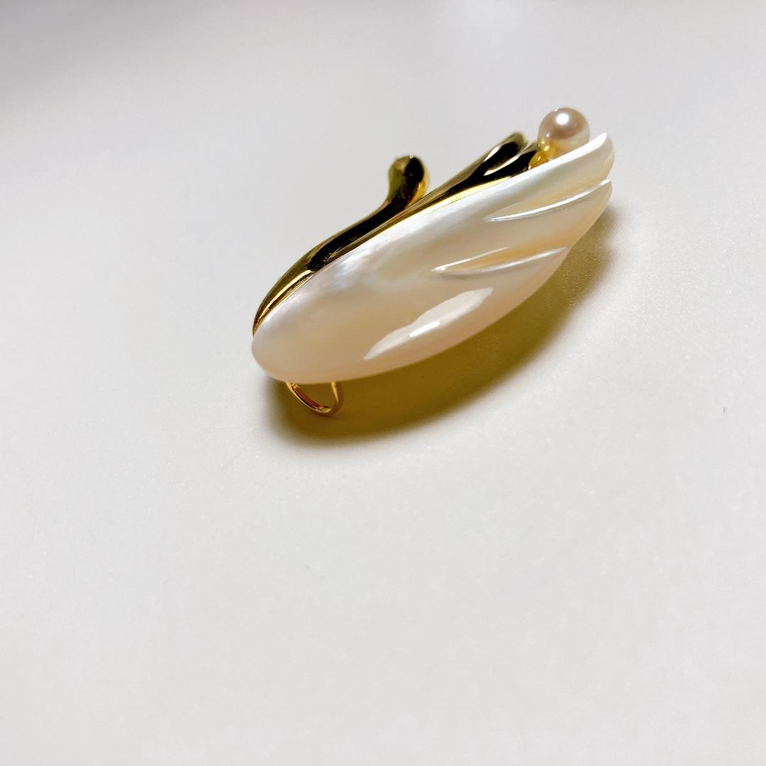タサキ 田崎真珠 白鳥 パール 白蝶貝 ブローチ　TASAKI　|2838| ☆