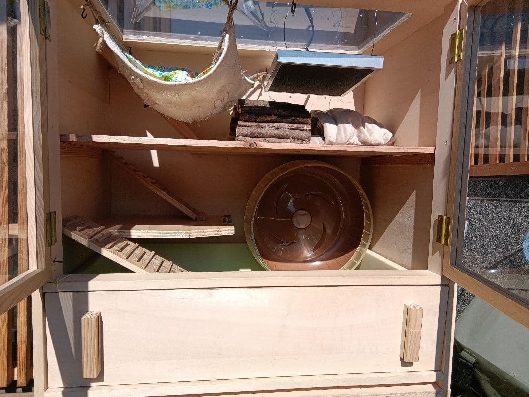 自作のケージ　小動物　ハリネズミ　特大サイズ　フルセット　収納　木製無垢　飼育用