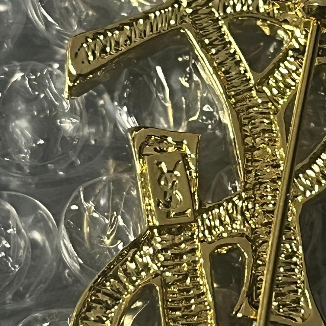 極美品✨イヴサンローラン ブローチ YSL ラインストーン ゴールド金具