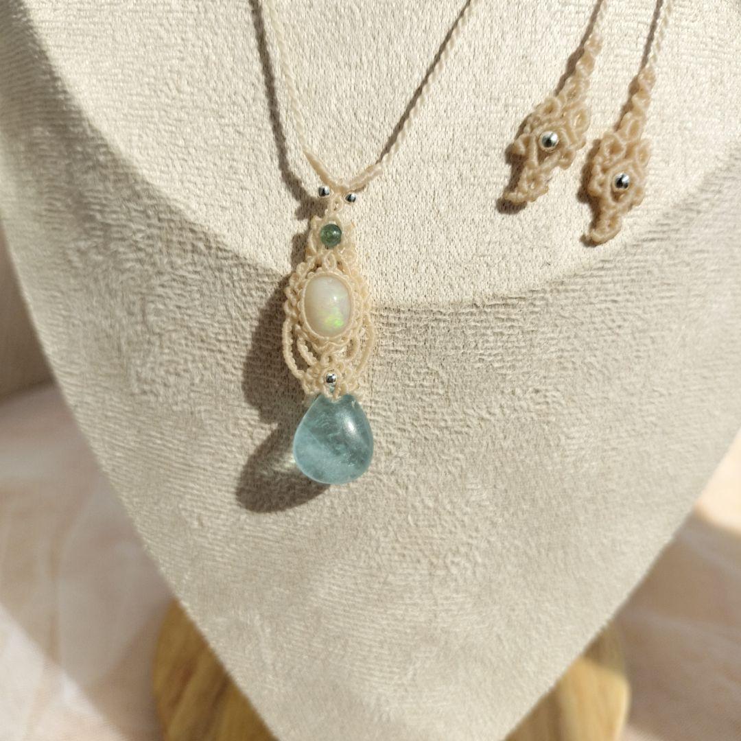 オパール　アクアマリン　マクラメ編みネックレス　他1点同梱