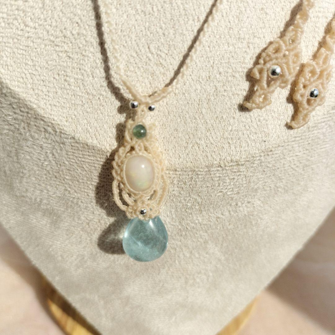 オパール　アクアマリン　マクラメ編みネックレス　他1点同梱