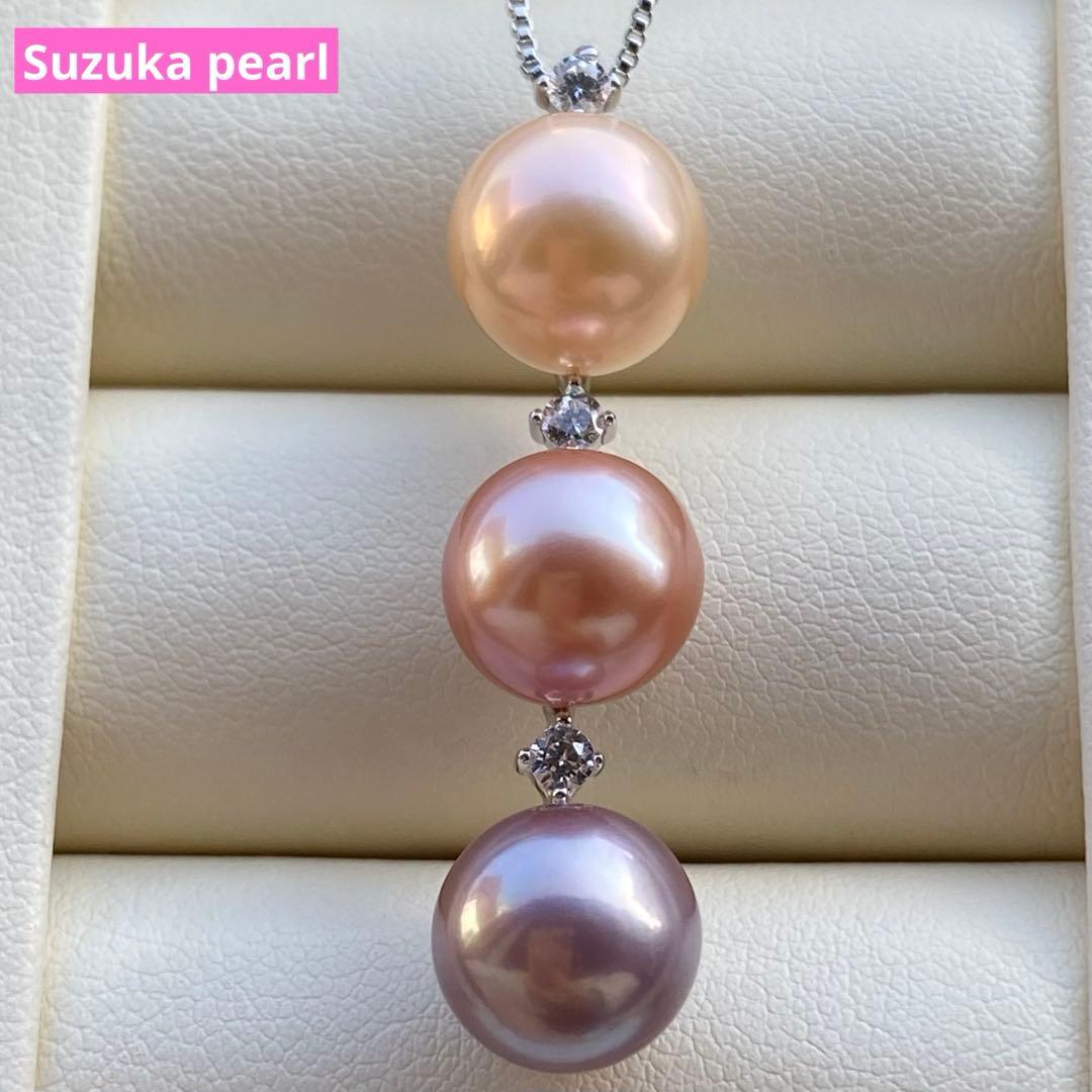 本真珠　淡水エジソンパール　3粒パールネックレストップPT578