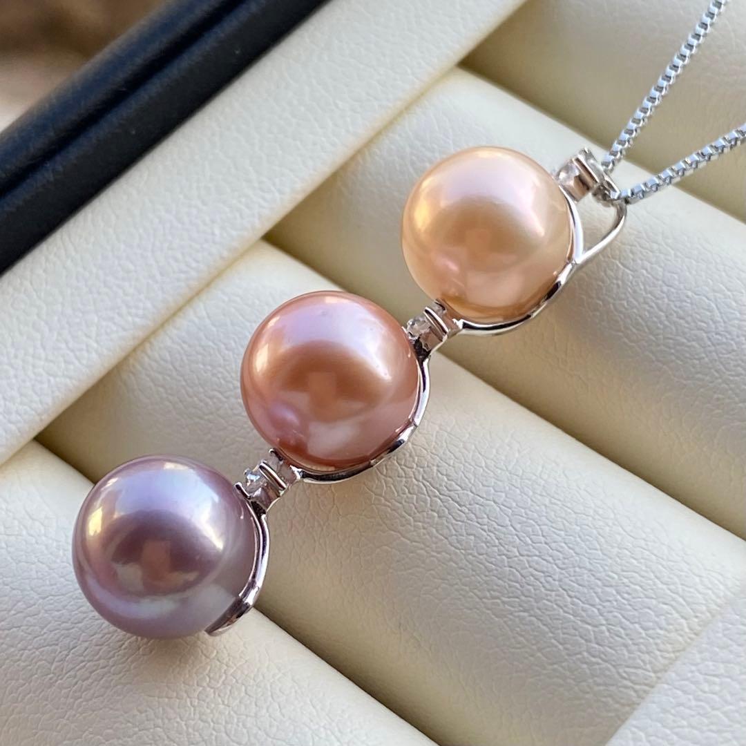 本真珠　淡水エジソンパール　3粒パールネックレストップPT578