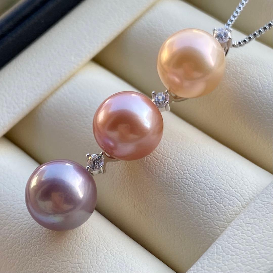 本真珠　淡水エジソンパール　3粒パールネックレストップPT578