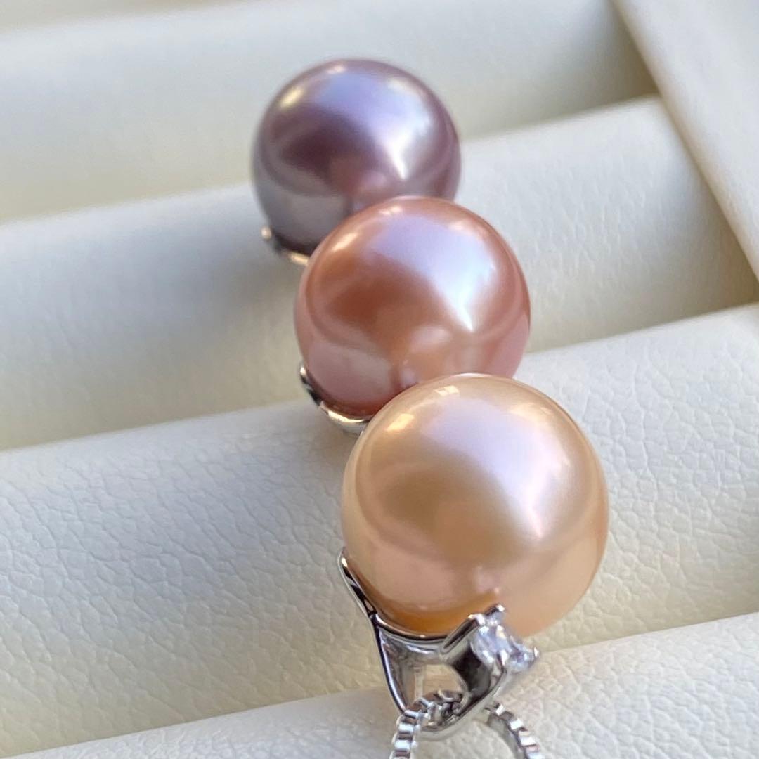 本真珠　淡水エジソンパール　3粒パールネックレストップPT578