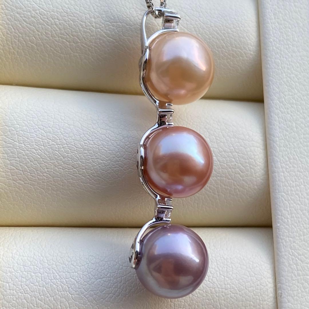 本真珠　淡水エジソンパール　3粒パールネックレストップPT578