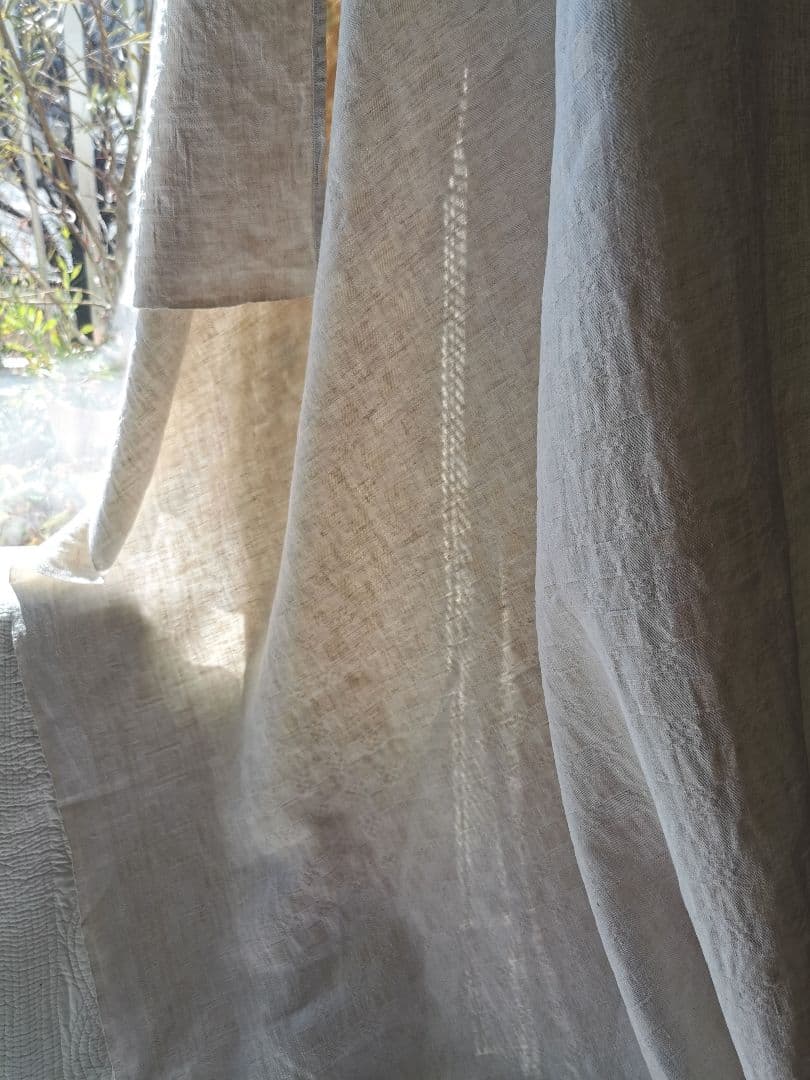 アンティーク フランス1880頃 幾何学模様ダマスク織り天然リネン ラージクロス