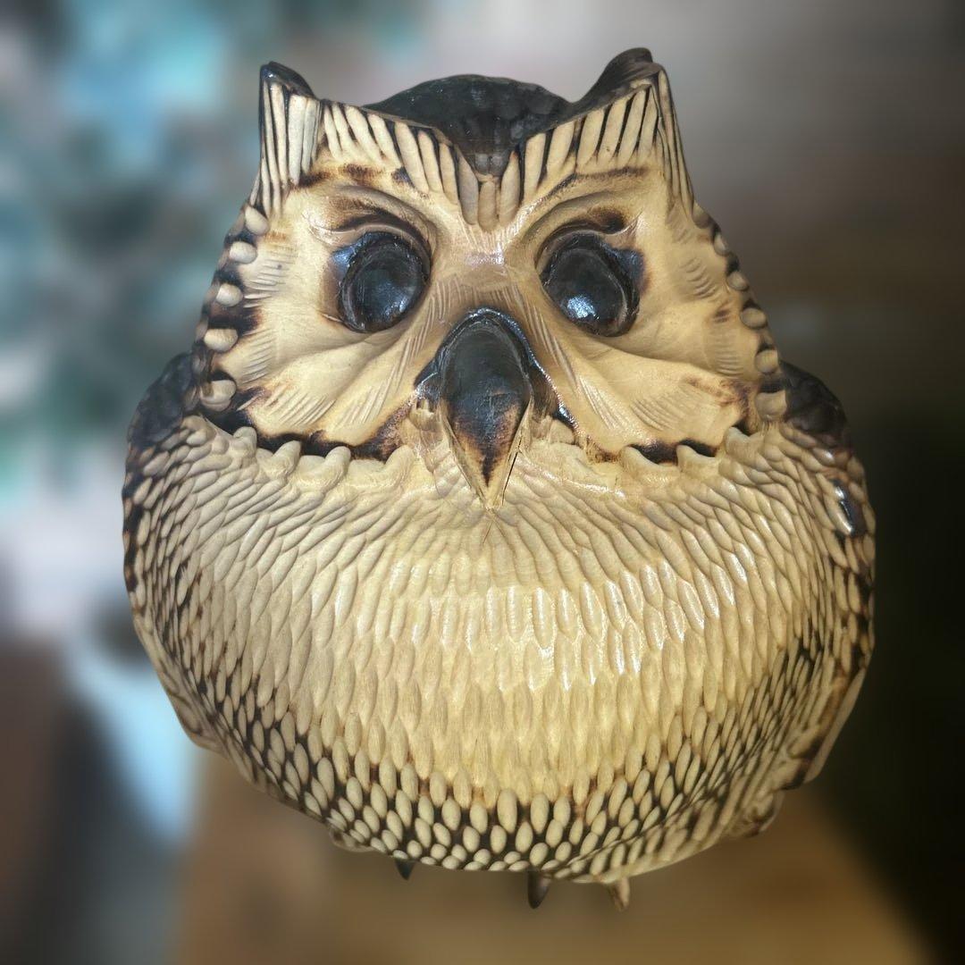 木彫　フクロウ　梟　オブジェ　置物　彫刻　コレクション　縁起物