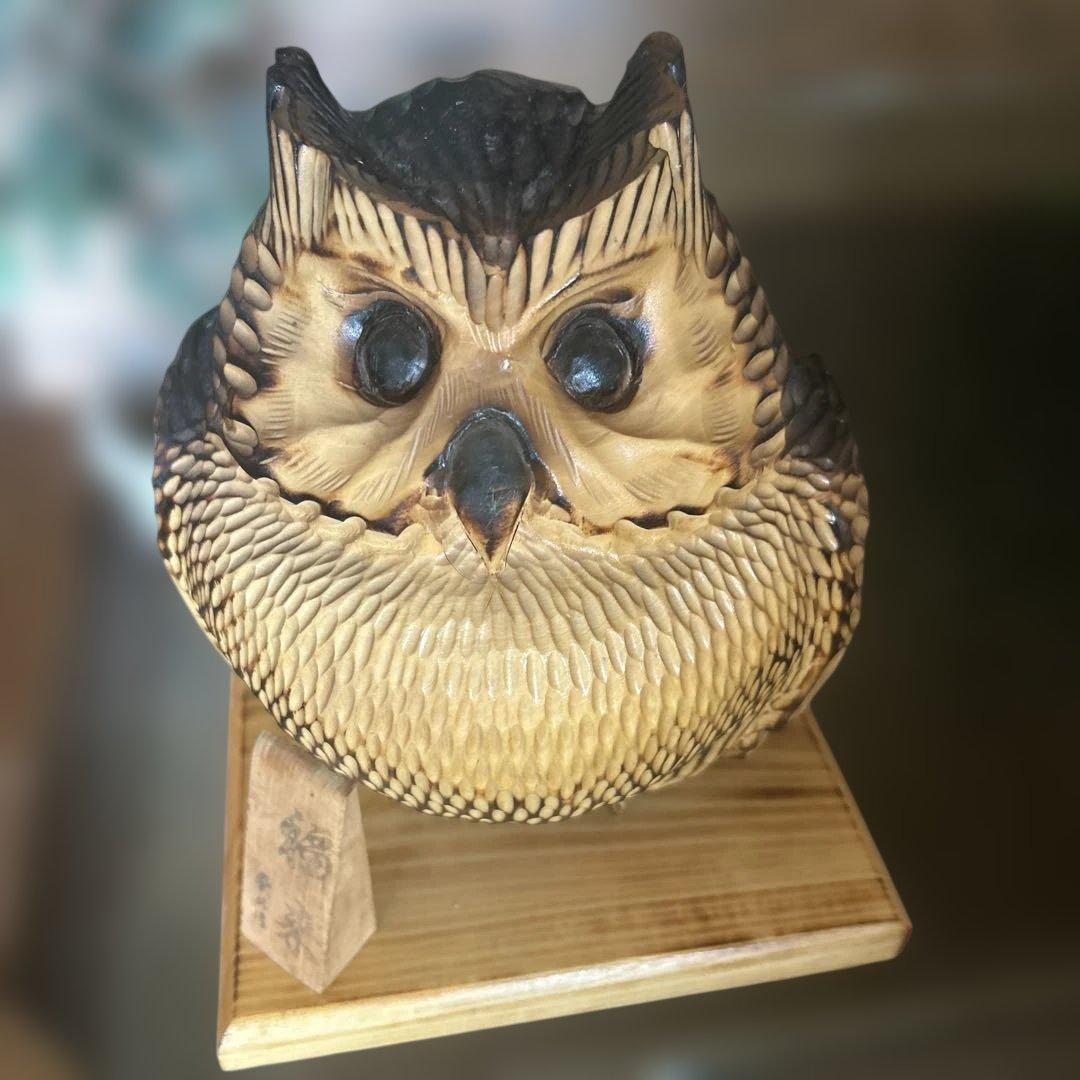 木彫　フクロウ　梟　オブジェ　置物　彫刻　コレクション　縁起物
