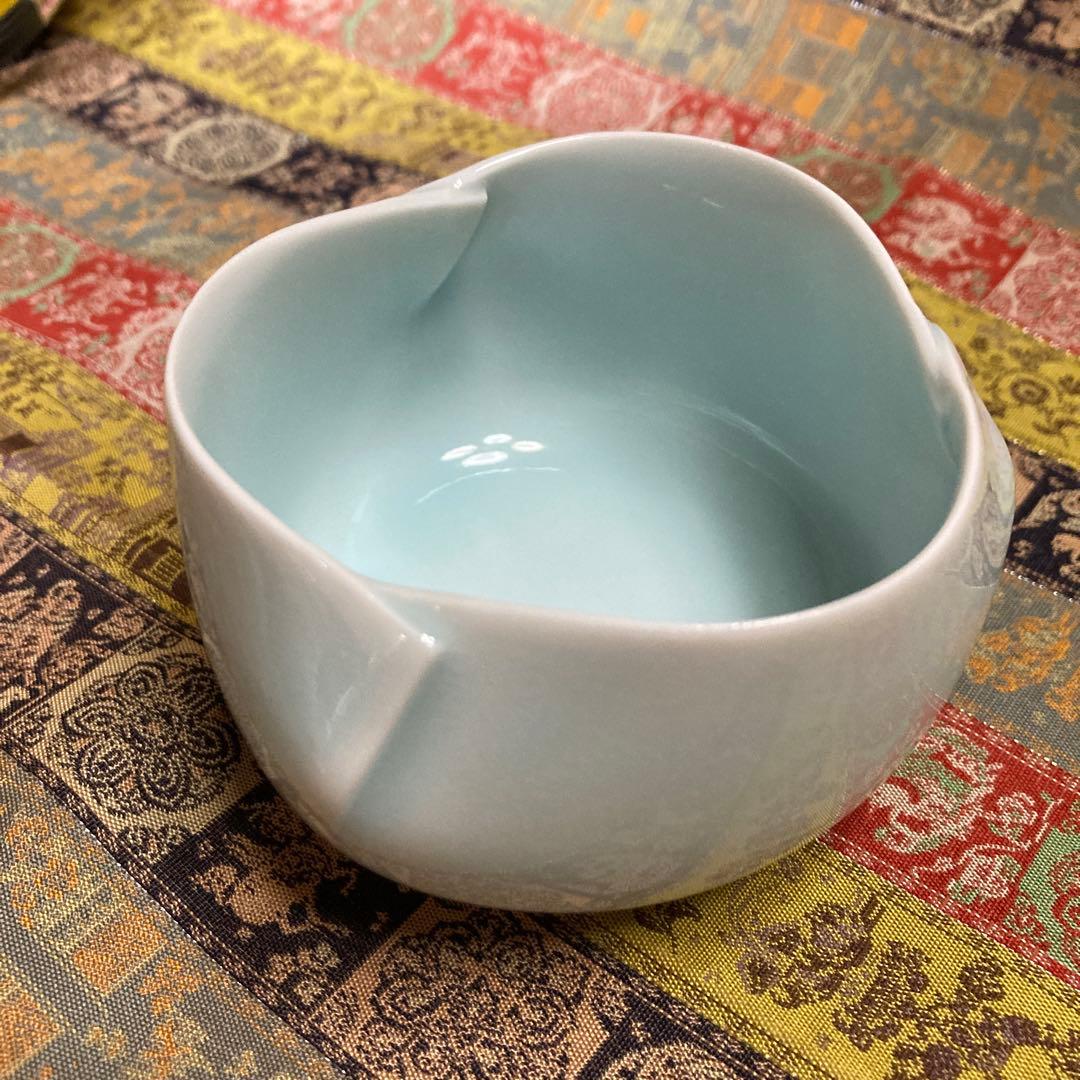 人間￼国宝　塚本快示 青白磁 小鉢5客　快山釜　共箱　約8.5×5.5CM