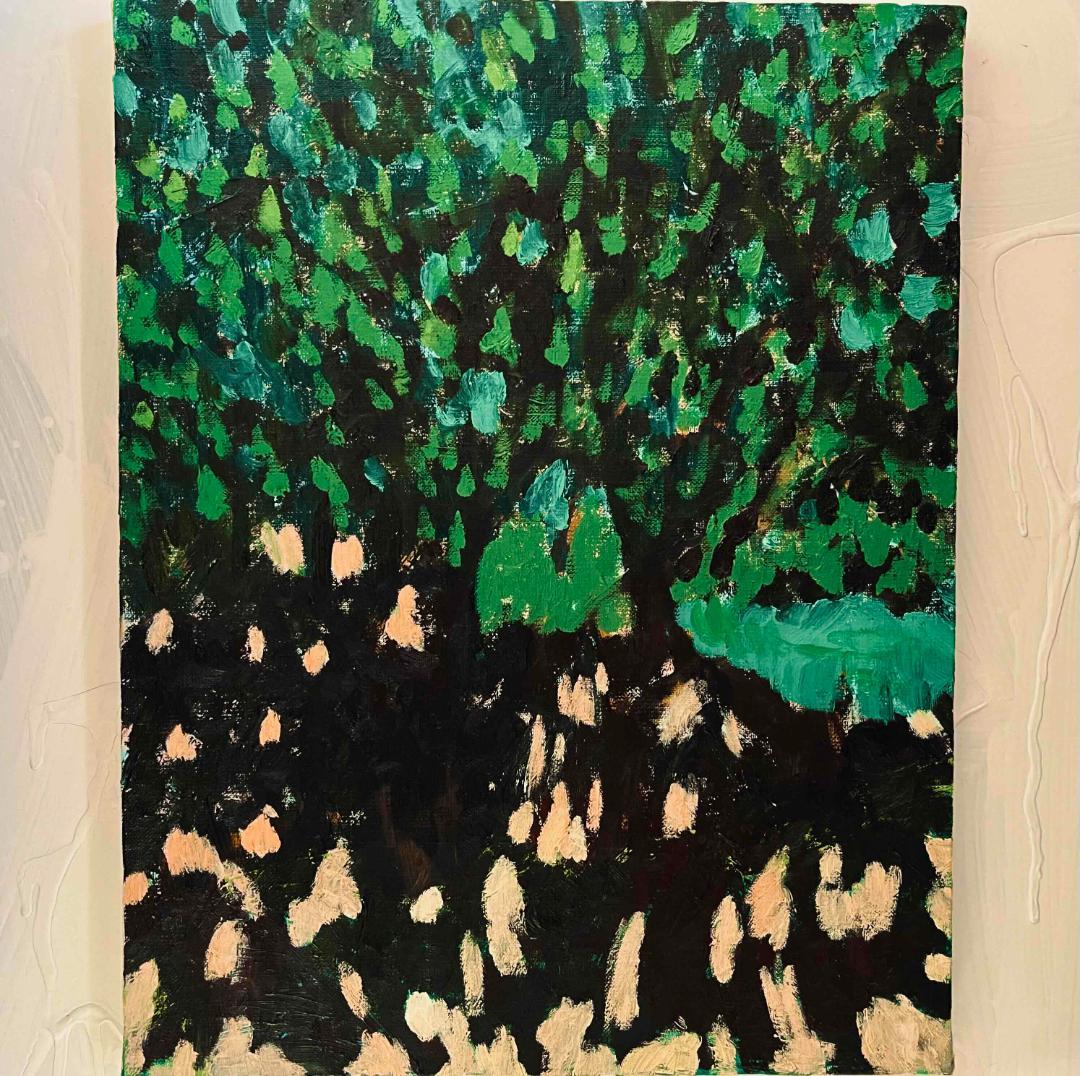 油彩画　原画「公園の木」アート　絵画 32×41㎝ F6　キャンバス