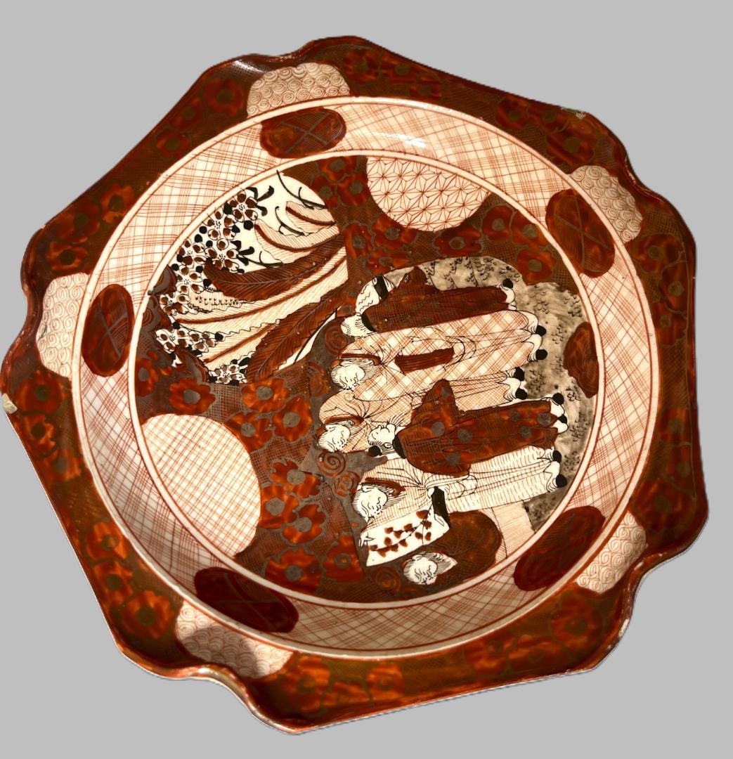 古九谷　九谷焼　赤絵　高台　鉢　飾皿　盛皿　皿　年代物