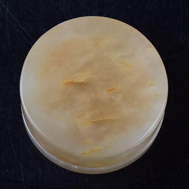 中国　玉石白玉彫刻　人物彫　盒子　蓋物　C　R8624