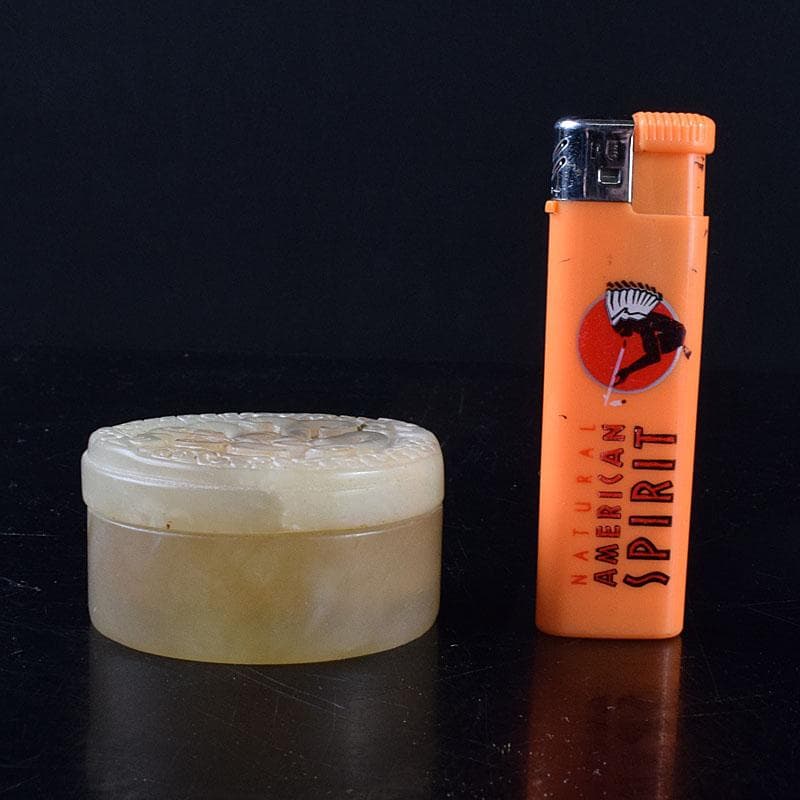 中国　玉石白玉彫刻　人物彫　盒子　蓋物　C　R8624