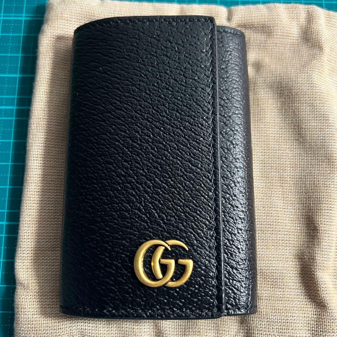 GUCCI ６連 キーケース GGマーモント ダブルG カーフレザー ブラック