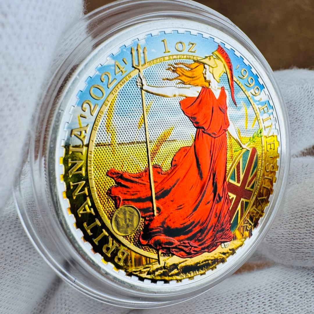 世界100枚限定 イギリス ブリタニア 銀貨 カラー 女神と自然の調和：実りの夏