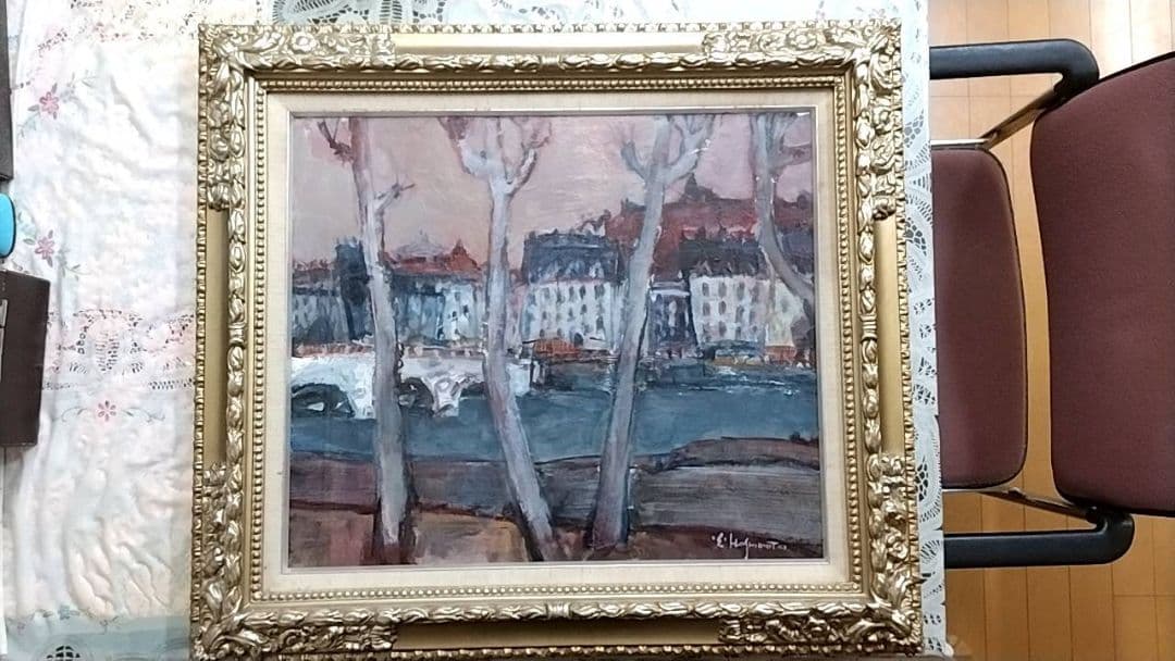 油彩風景画 金色額縁 約50cm