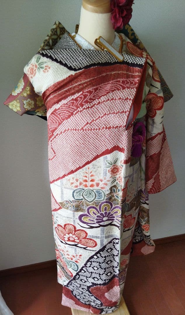 ゆうこ様　424.総絞り　振袖と袋帯の２点セット 正絹　フルセット　成人式