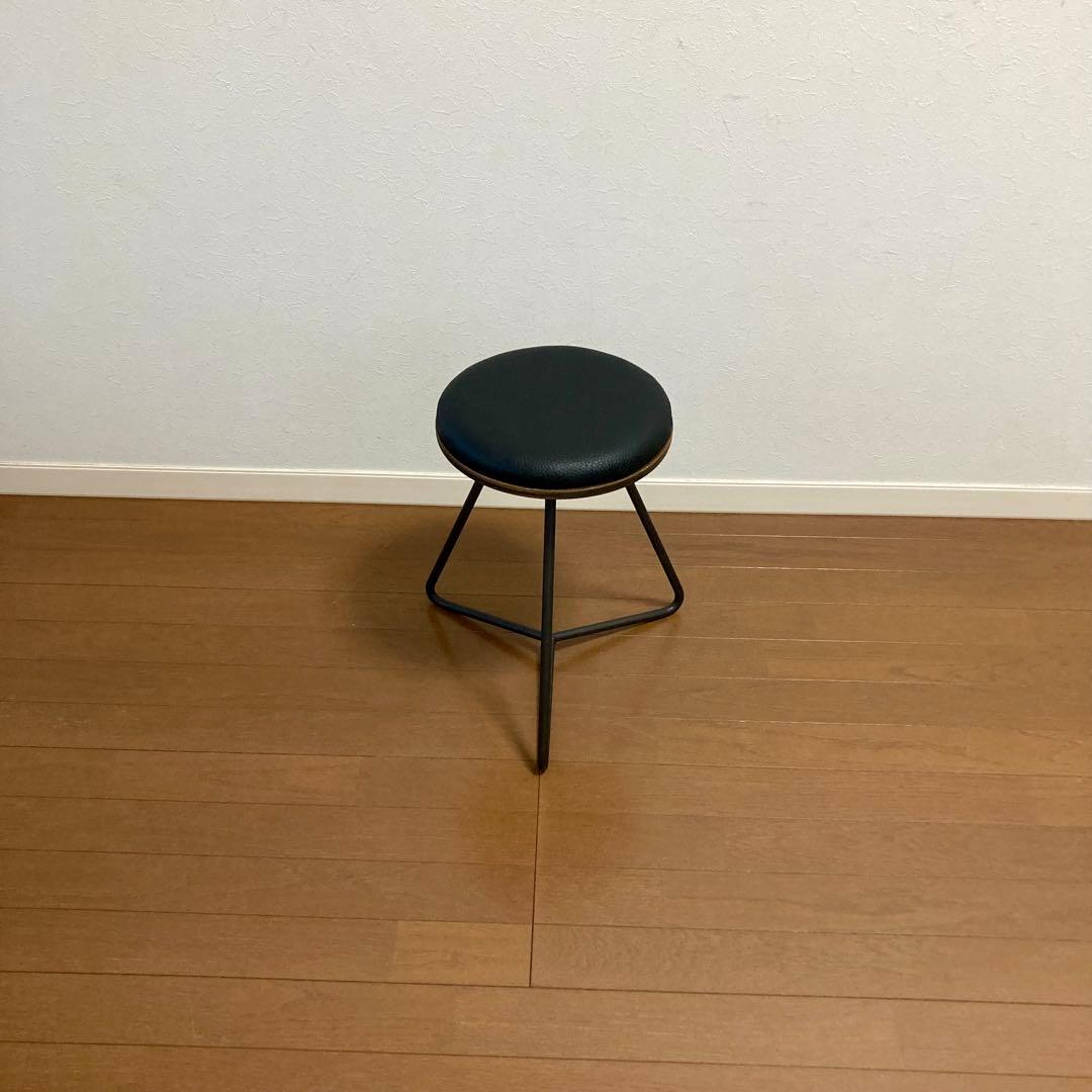 アイアンスツール　本革　ブラック　張座