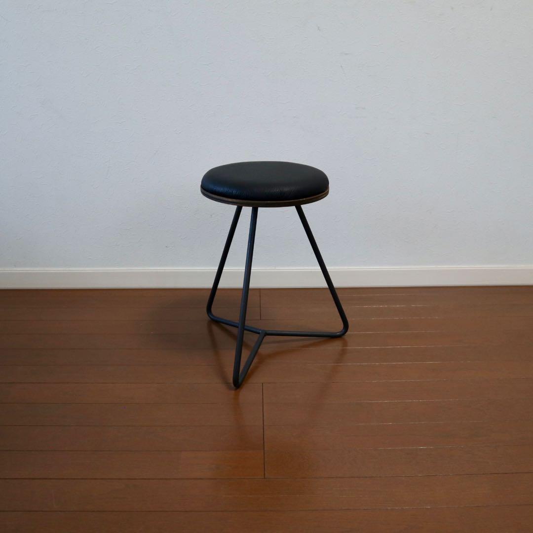 アイアンスツール　本革　ブラック　張座