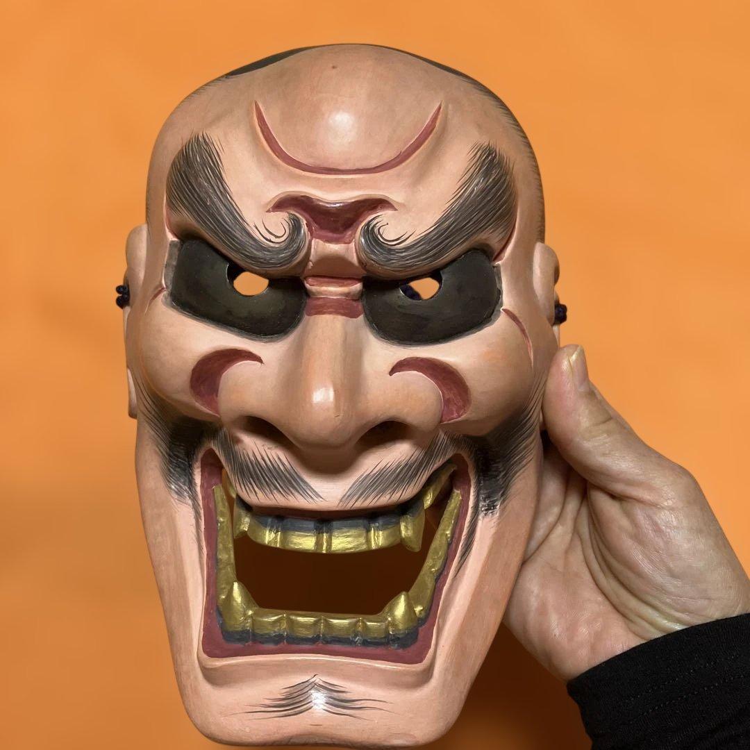 能面　顰　しかみ　木彫り　手彫り　桐箱