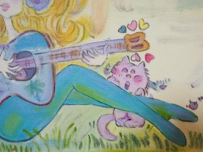 人物画　油絵　水森亜土　金髪の女の子　F6号　額付き　手描き　肉筆