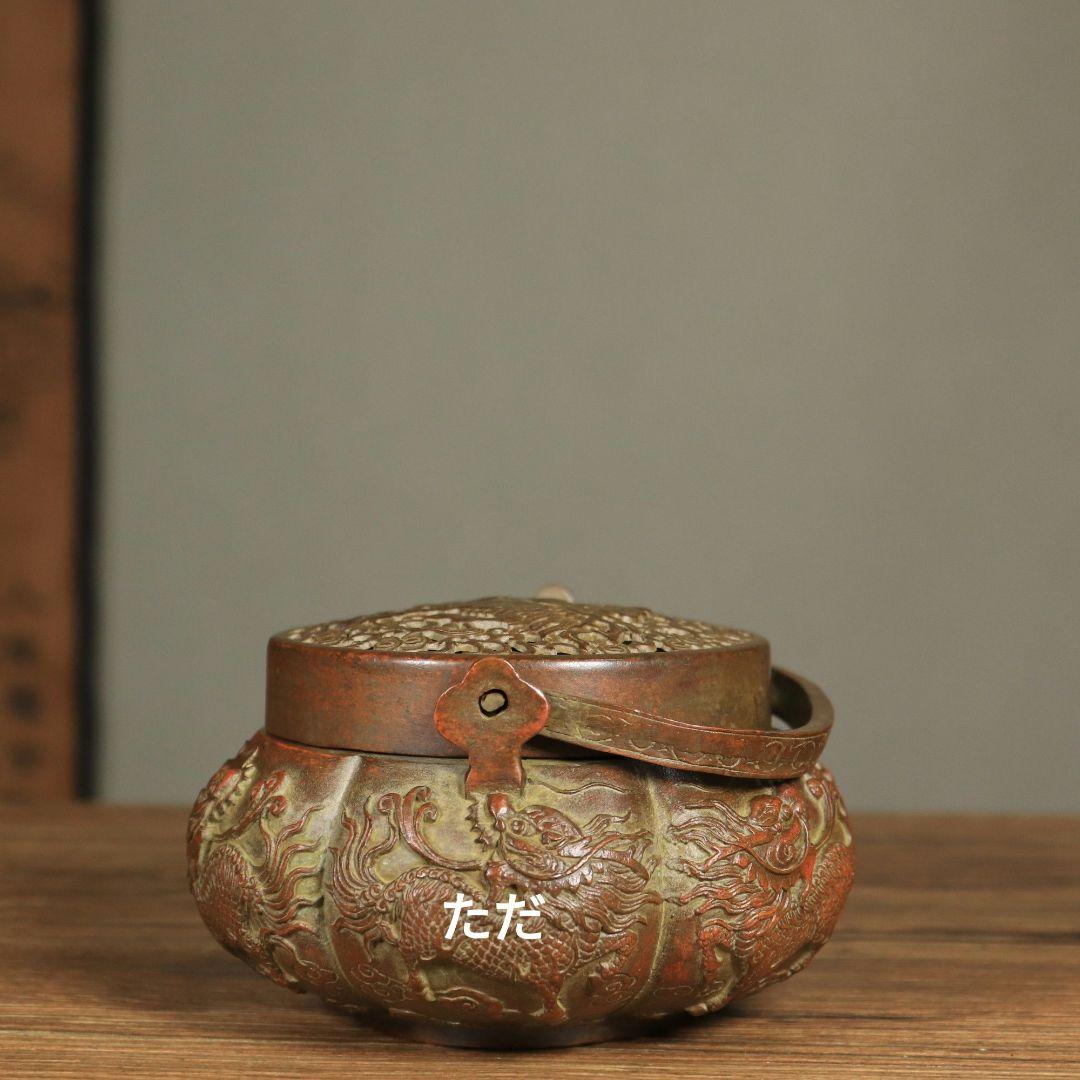 銅器 麒麟手提げ炉 暖手炉 香道具 工芸品 置物