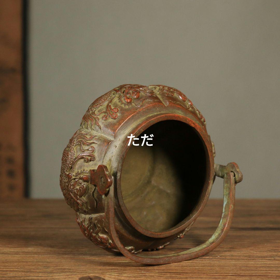 銅器 麒麟手提げ炉 暖手炉 香道具 工芸品 置物