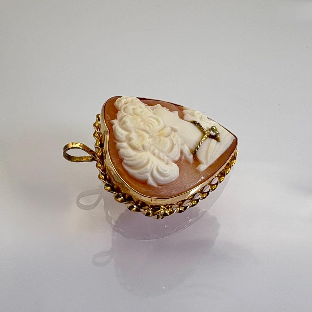 K14 カメオ ブローチ ペンダントトップ 585 ダイヤ 総重量5.39g