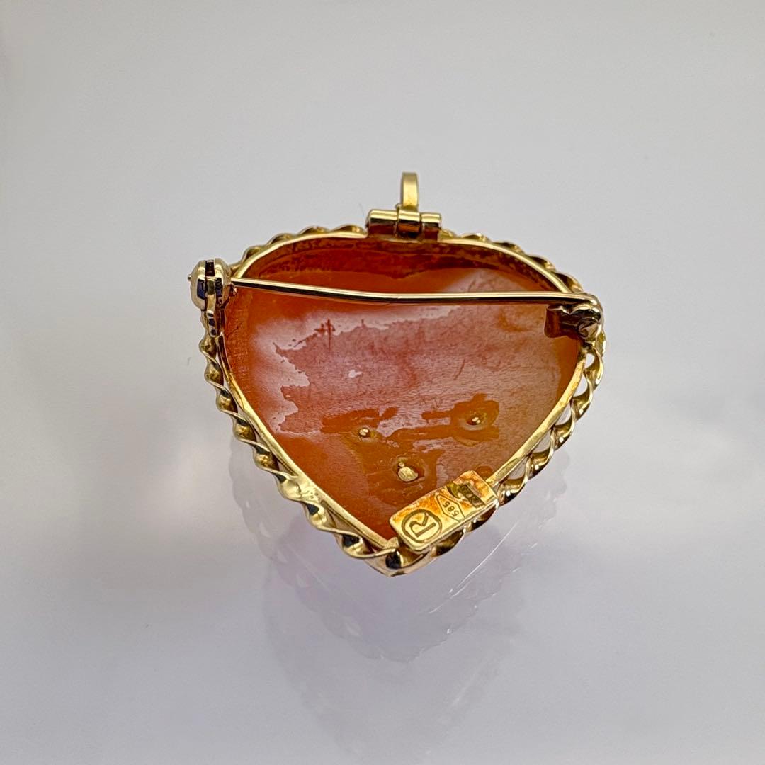 K14 カメオ ブローチ ペンダントトップ 585 ダイヤ 総重量5.39g