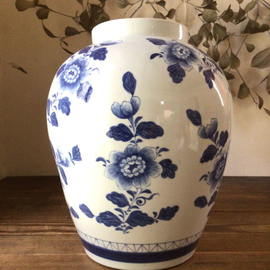 3582 オランダ デルフト陶器　BEGONIA 染付　和蘭　タバコ壷　送料無料