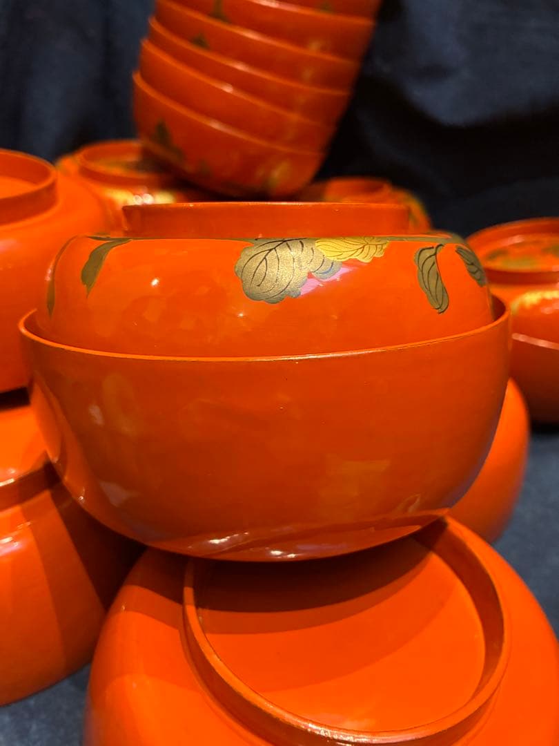 漆器　菓子椀　10客　大正期　蒔絵　木箱付　傷み無し