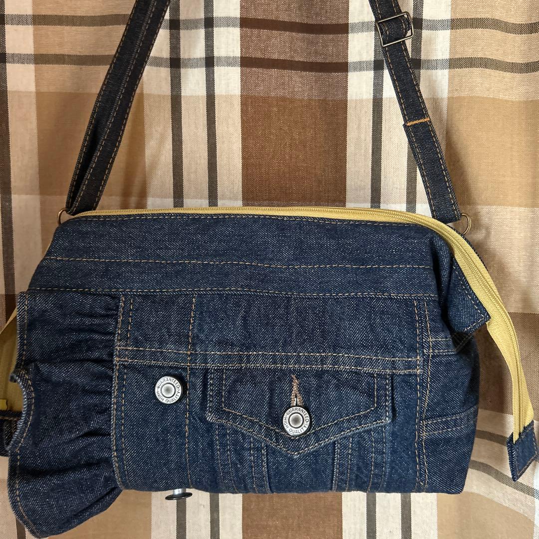 デニムリメイクフリルテトラポーチハンドメイド