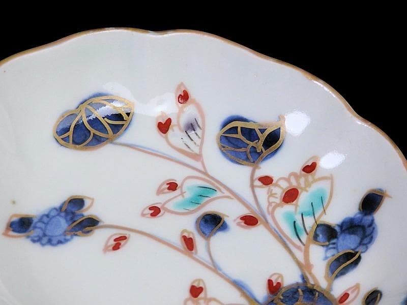 古伊万里 　染錦　河骨紋の図　手塩皿　3寸半皿　４枚 　D417AS-fbuw