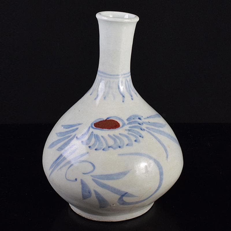 朝鮮美術　李朝　高麗白磁　辰砂染付　花文瓶　壺　M　R7653