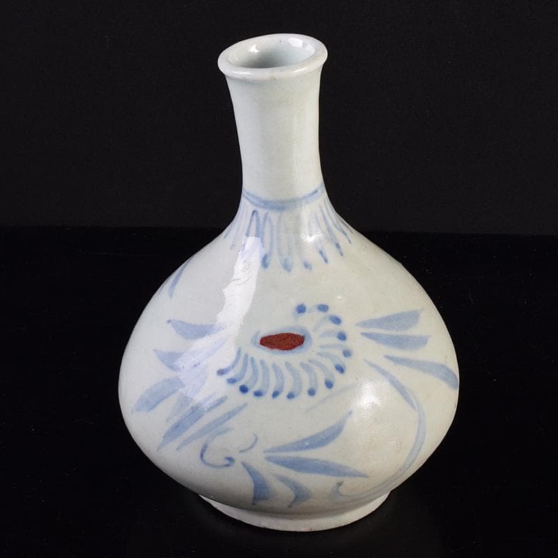 朝鮮美術　李朝　高麗白磁　辰砂染付　花文瓶　壺　M　R7653