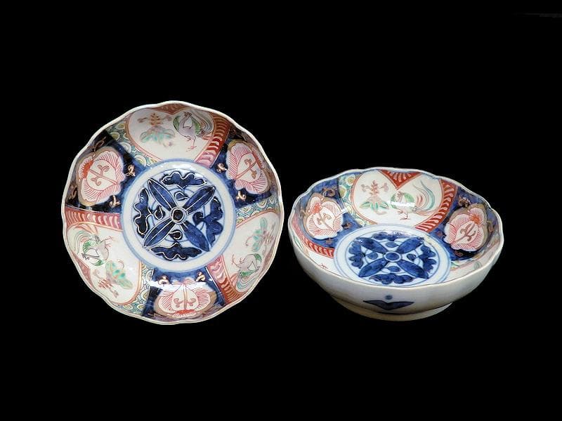 古伊万里  色絵　桐に鳳凰　花の図　膾皿　２客　D124AS-fbrh