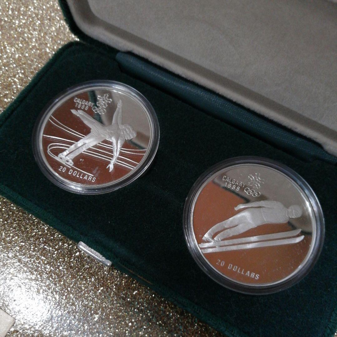 1988年　カルガリー冬季五輪　記念銀貨　20ドル2枚　エリザベスコレクション