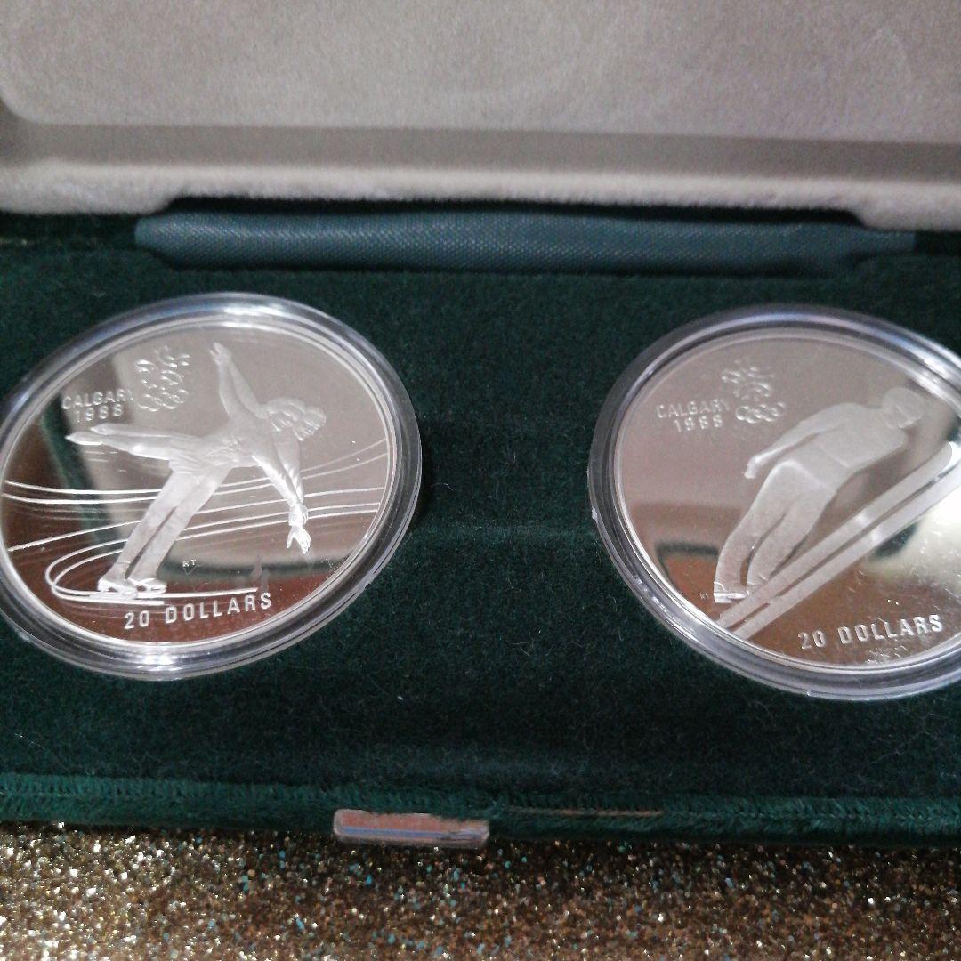 1988年　カルガリー冬季五輪　記念銀貨　20ドル2枚　エリザベスコレクション