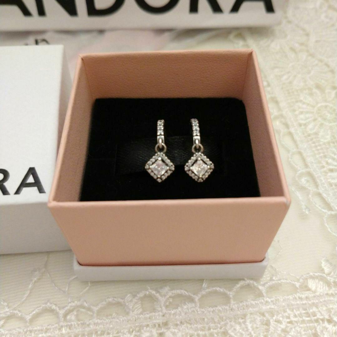 正規品　PANDORA シルバー925 フープピアス クリスタル付き