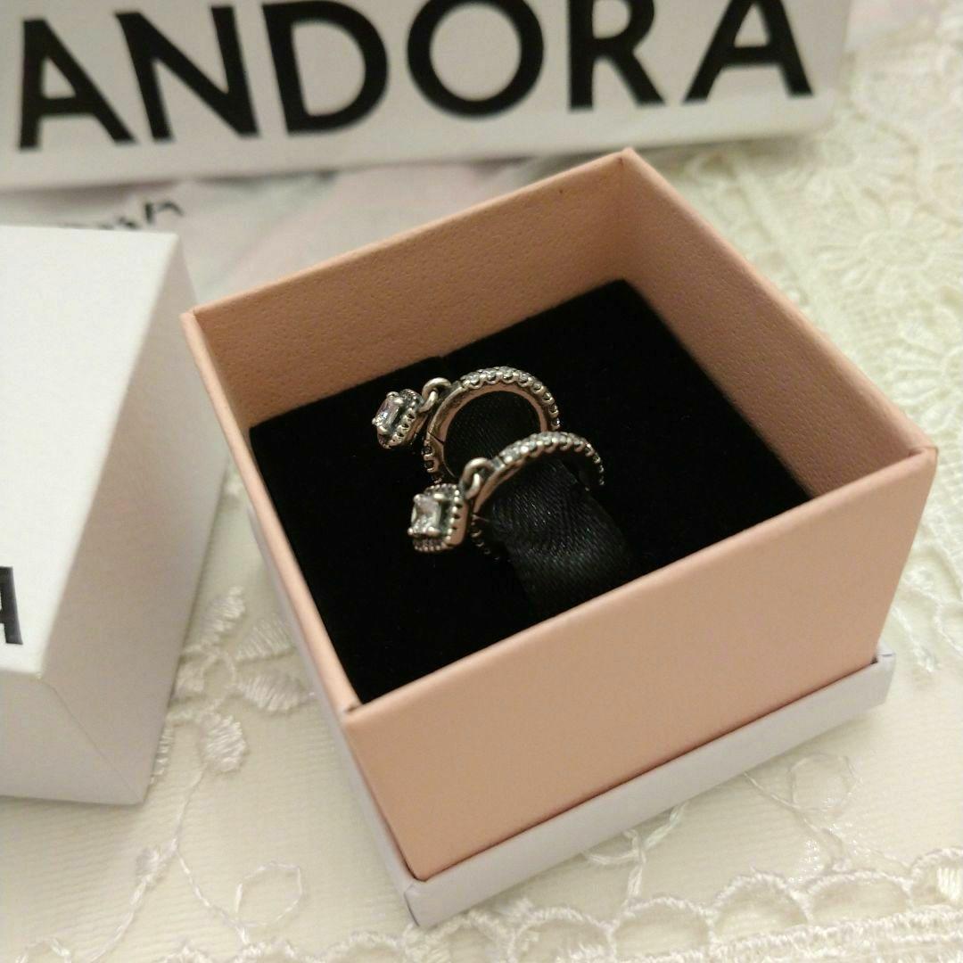 正規品　PANDORA シルバー925 フープピアス クリスタル付き