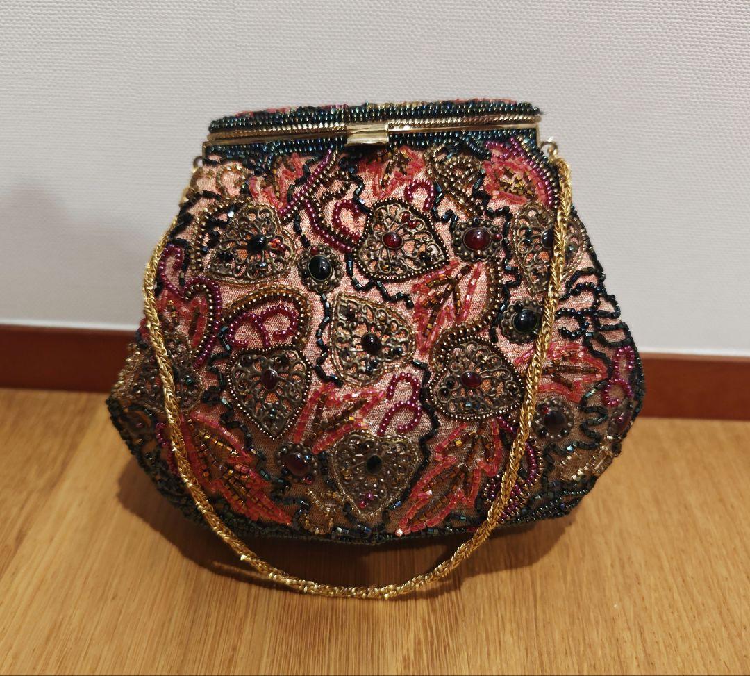 総ビーズ　バッグ　和装　洋装　ハンドバッグ　レトロ　昭和　がま口