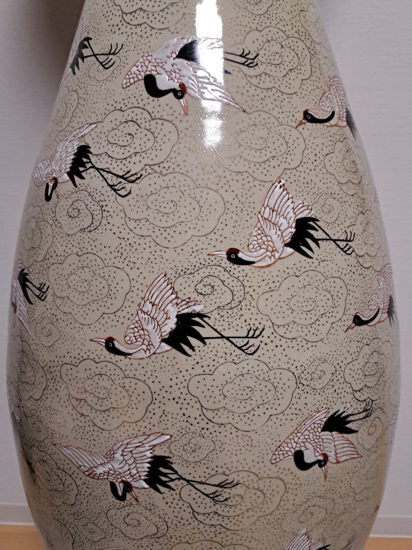 【直接お渡し】絢爛豪華 花口壺 57羽鶴絵 大型142㎝