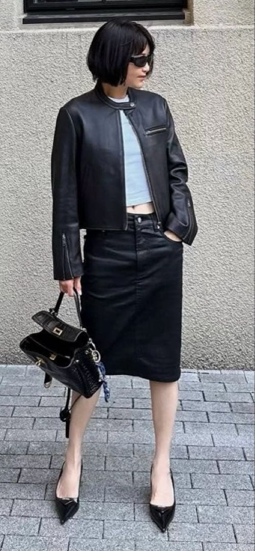 ok.soon×piccadilly デニムミドルスカート　 BLACK