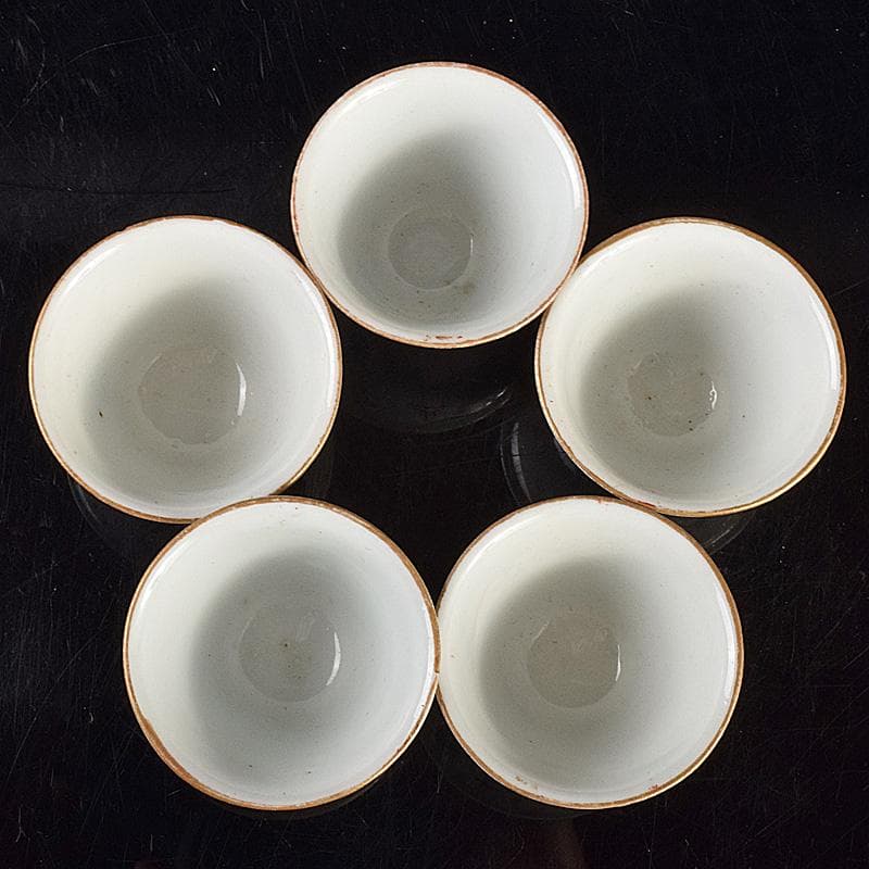 煎茶道具　唐物　漢詩花文　煎茶碗　五客　仕覆・時代箱付　M　R5071