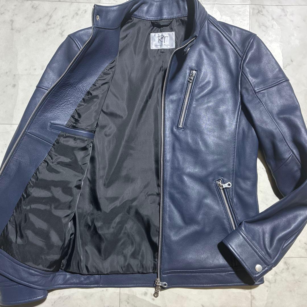 未使用級/L ラトルトラップ　レザージャケット　羊革　ネイビー　光沢感　Wジップ
